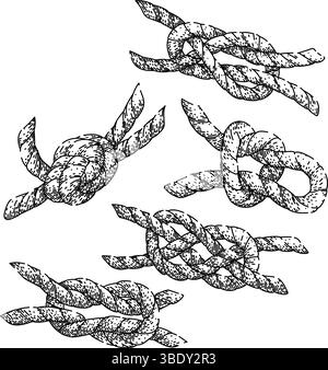 nodo fune impostare il vettore disegnato a mano Illustrazione Vettoriale