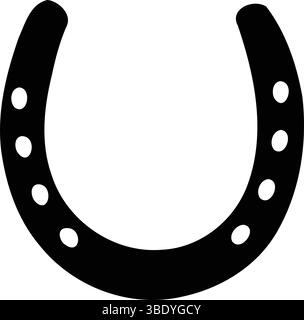 Sagoma di un ferro di cavallo con otto fori equidistanti, simboleggiando buona fortuna, protezione e tradizionale equipaggiamento equestre Illustrazione Vettoriale