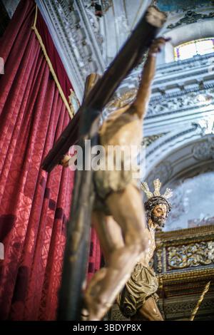 Vista dettagliata della scultura del Santisimo Cristo de la Conversion di Juan de Mesa, esposta nella Capilla de Monserrat, Siviglia. Foto Stock
