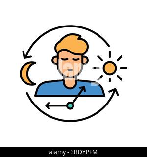 Icona piatta di colore ritmo circadiano per progetti digitali e di stampa. Icone di pulizia minime per applicazioni e siti Web. Icone semplici e moderne per UI UX e brandin Illustrazione Vettoriale