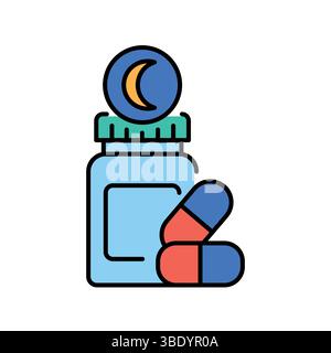 Icona piatta a colori per l'ottimizzazione della melatonina per progetti digitali e di stampa. Icone di pulizia minime per applicazioni e siti Web. Icone semplici e moderne per UI UX e B. Illustrazione Vettoriale