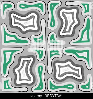 Un motivo vettoriale senza cuciture con forme organiche astratte in verde, grigio e bianco. Ideale per tessuti, carte da parati e arredi moderni, questo design è perfetto Illustrazione Vettoriale