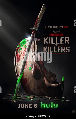 Predator: Killer of Killers (2025) diretto da Dan Trachtenberg e Joshua Wassung, interpretato da Lindsay Lavanchy, Louis Ozawa Changchien e Rick Gonzalez. Tre dei più feroci guerrieri della storia, un incursore vichingo in cerca di vendetta con suo figlio, un ninja che combatte il fratello Samurai nel Giappone feudale e un pilota della seconda guerra mondiale si confrontano con l'avversario finale. SOLO PER L'USO EDITORIALE del poster STATUNITENSE. Crediti: BFA / 20th Century Studios Foto Stock