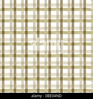 Seamless checkered pattern. Handmade watercolor illustration. Green - brown cage for packaging, textiles, wallpaper, printing and wrapping paper, for Foto Stock
