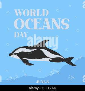 Poster del giorno degli oceani del mondo Illustrazione Vettoriale