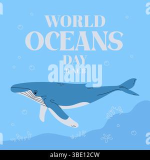 Poster del giorno degli oceani del mondo Illustrazione Vettoriale