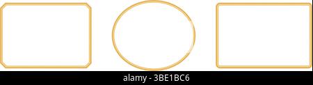 Rettangolo realistico e cornice ovale per l'immagine. mockup di oggetti di lusso 3d per cornice fotografica. Golden Border per certificato, premio, francobollo, vignetta Illustrazione Vettoriale