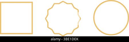 Cornice decorativa quadrata lucida, rotonda e poligonale. Bordo geometrico ornamentale 3d per certificati, premi, francobolli, vignette Illustrazione Vettoriale
