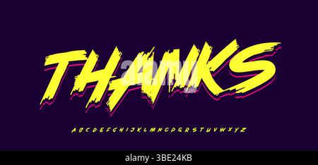 Parola in stile graffiti Street art grazie. Scritte a pennello disegnate a mano ispirate ai fumetti con bordi affilati e tipografia strappata per poster urbani e giovani Illustrazione Vettoriale
