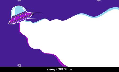 Oggetto volante sconosciuto su sfondo orizzontale viola con spazio di copia per il testo. Illustrazione di sfondo UFO Illustrazione Vettoriale