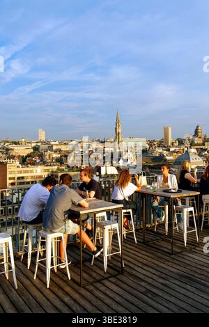 Belgio, Bruxelles, centro storico, centro amministrativo della città di Bruxelles, tetto e torre municipale sullo sfondo Foto Stock