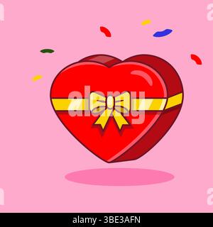 Confezione regalo a forma di cuore con fiocco d'oro per San Valentino con illustrazione vettoriale Illustrazione Vettoriale