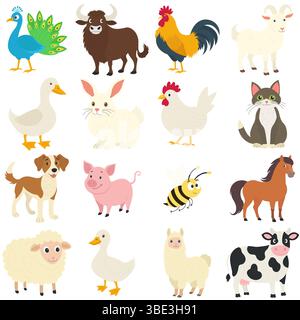 Carino set di animali della fattoria dei cartoni animati Illustrazione Vettoriale