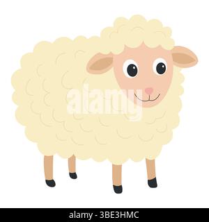Agnello in stile piatto. Illustrazione vettoriale di un animale in un'azienda agricola Illustrazione Vettoriale