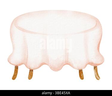 Opera d'acquerello di una tovaglia di tessuto che ricopre la superficie di un tavolo da pranzo. Raffigura il telo tessile e il design di stampa in un ambiente domestico o di un ristorante. Sui Foto Stock