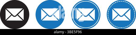 Una moderna raccolta di icone e-mail in stile circolare blu e nero, perfetta per il Web, le app mobili e i progetti di comunicazione digitale. Illustrazione Vettoriale
