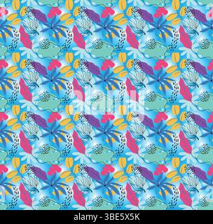 Vivace motivo floreale tropicale senza cuciture per stampe in tessuto e tessuto Illustrazione Vettoriale