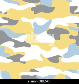 Motivo camouflage bianco bianco grigio giallo pastello astratto texture a ripetizione senza cuciture Illustrazione Vettoriale