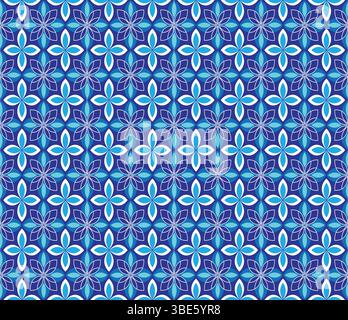 Motivo a ripetizione senza interruzioni di fiori blu e viola stilizzati su sfondo scuro Illustrazione Vettoriale