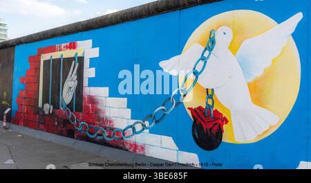 Il muro di Berlino (in tedesco: Berliner Mauer) era una barriera di cemento sorvegliata che circondò Berlino Ovest dal 1961 al 1989, separandola da Berlino Est A. Foto Stock