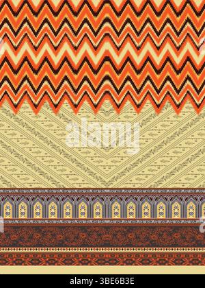 Vivace design in tessuto a freccia e geometrico con motivi arancioni marroni e beige Illustrazione Vettoriale