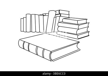 Libro di un disegno a riga singola di un libro aperto su uno sfondo bianco Illustrazione Vettoriale