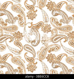 Elegante design in tessuto senza cuciture con motivo paisley beige e bianco Illustrazione Vettoriale