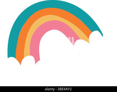 Grazioso arcobaleno con morbide nuvole. Vettore Illustrazione Vettoriale