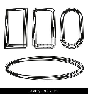 Telai ovali neri. Design rettangolare. Bordi di forma astratti. Raccolta di frame vettoriali. Illustrazione Vettoriale