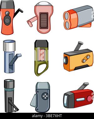 illustrazione vettoriale del set di torce a manovella Illustrazione Vettoriale