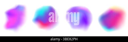 Punto di sfocatura olografica astratta. Colorate forme organiche y2k. Forme fluide lisce, aura liscia liquida. Vernice camaleontica sfocata brillante e sfumata. Illustrazione Vettoriale