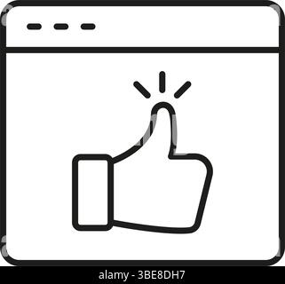 Consente di scorrere verso l'alto l'icona linea finestra dati. Approvazione online, coinvolgimento dei social media e simbolo di presentazione del feedback positivo. Comunicazione digitale. Modificabile Illustrazione Vettoriale