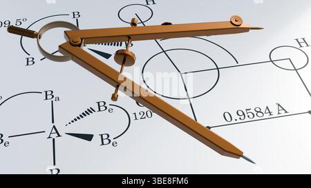 Rendering 3d della teoria VSEPR come strumento di disegno per le molecole per prevedere le forme 3D esatte e gli angoli tra i legami. Foto Stock
