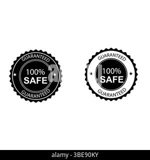 Timbro con risparmio del 100%, adesivo sicuro al 100%, prodotto garantito con isolamento di alta qualità su sfondo bianco Illustrazione Vettoriale