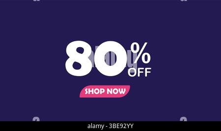 Promozione scontata in numeri 80% di sconto isolato su sfondo Midnight Blue. Banner per poster per social media. Illustrazione Vettoriale