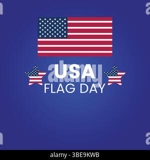 Festeggiate il giorno della bandiera USA il 14 giugno con un modello per banner vettoriale con la bandiera americana e testo in grassetto su sfondo sfumato. Illustrazione Vettoriale