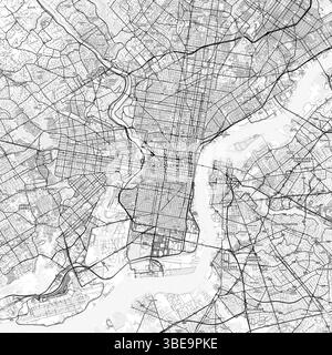 Mappa minimalista dell'area di Philadelphia con etichette e quartieri con molti dettagli per strade, sentieri e strade urbane. Design nordico in cartina leggera Foto Stock