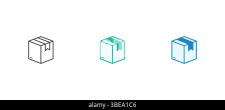 Set di icone Box e linea di imballaggio. Set di icone relative a carico, scatola, confezione, scatola deformata, consegna, confezione e altro. Illustrazione vettoriale. Illustrazione Vettoriale