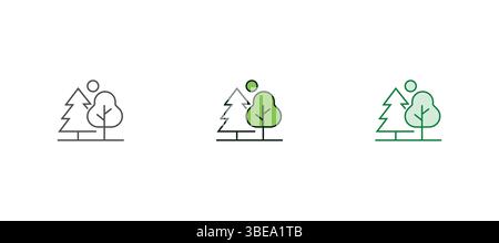 Insieme di alberi di foresta e parco per il design della natura. Alberi stilizzati astratti per parchi e foreste. Illustrazione vettoriale. Illustrazione Vettoriale