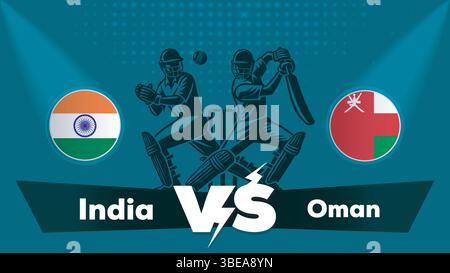 India VS Oman , Oman vs India cricket Match , Cricket Match con illustrazione creativa Illustrazione Vettoriale
