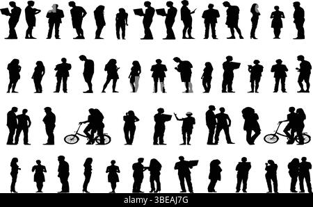 Silhouette della folla People Set vettoriale Tattoo Design - pubblico, aziendale e incontro sociale - posizioni in piedi di un uomo d'affari, consulente di un uomo d'affari Illustrazione Vettoriale