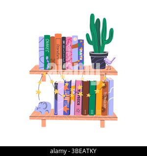 Pile di libri sugli scaffali. Biblioteca di casa. Illustrazione Vettoriale