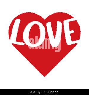 Love Heart Illustration. Questa immagine vettoriale mostra la parola "AMORE" scritta in grassetto lettere bianche all'interno di un cuore rosso vivace. Illustrazione Vettoriale