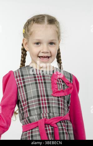 A mezza lunghezza ritratto allegro divertimento ragazza quattro europei Foto Stock