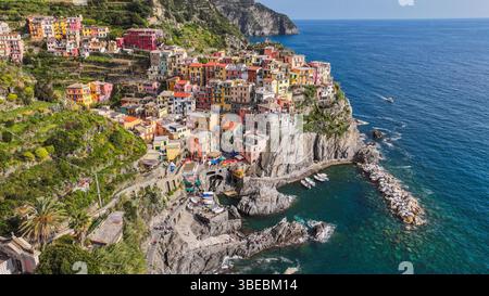 Manarola Village, Costa delle cinque Terre d'Italia. La Spezia, Liguria, Italia Foto Stock