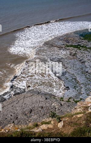 Monknash Beach sulla Glamorgan Heritage Coast nel Galles del Sud, Regno Unito Foto Stock