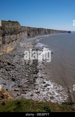 Guardando verso est verso Nash Point da Monknash Beach sulla Glamorgan Heritage Coast nel Galles del Sud, Regno Unito Foto Stock
