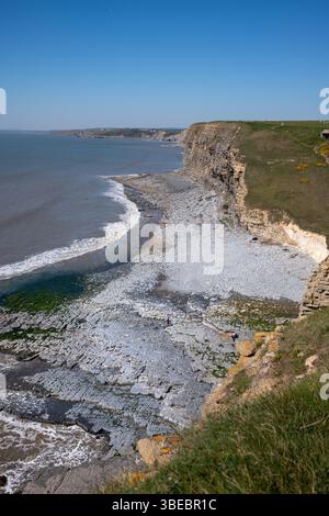 Monknash Beach sulla Glamorgan Heritage Coast nel Galles del Sud, Regno Unito Foto Stock