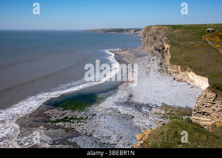 Monknash Beach sulla Glamorgan Heritage Coast nel Galles del Sud, Regno Unito Foto Stock