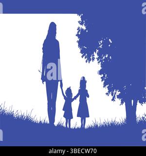 Silhouette di madre e figlie che camminano Illustrazione Vettoriale
